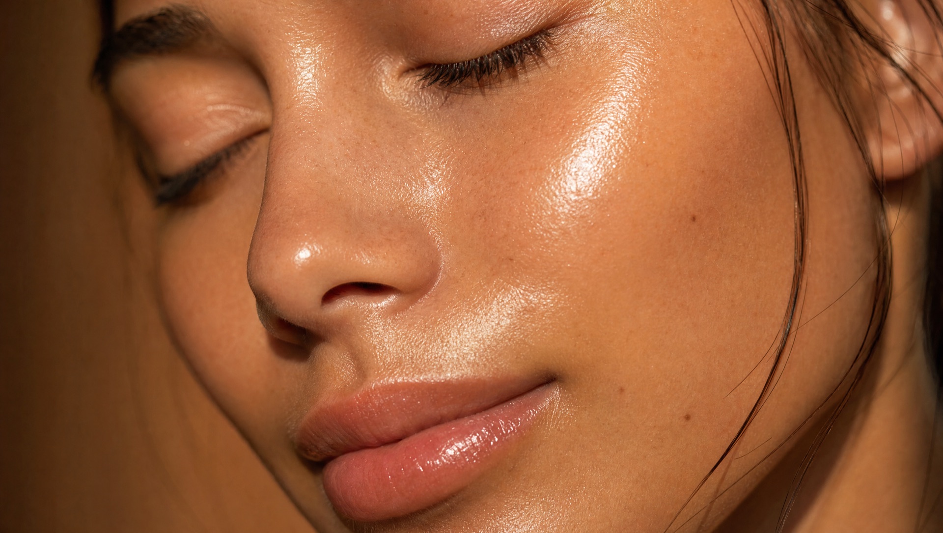 Piel radiante tras un tratamiento facial, luz cálida